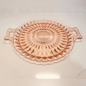 Vintage Jeanette Depression Glass Pink Windsor Cake Plate With Handles